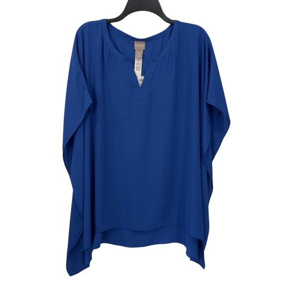 Chicos Blue Flowy V-Neck Tunic Top With Side Split Hem Design Size S/M - Picture 10 of 11